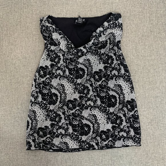 b.i.y.a.y.c.d.a. Floral Sleeveless‎ Blouse Black Gray Cowl Neck Lined Large - Picture 1 of 13